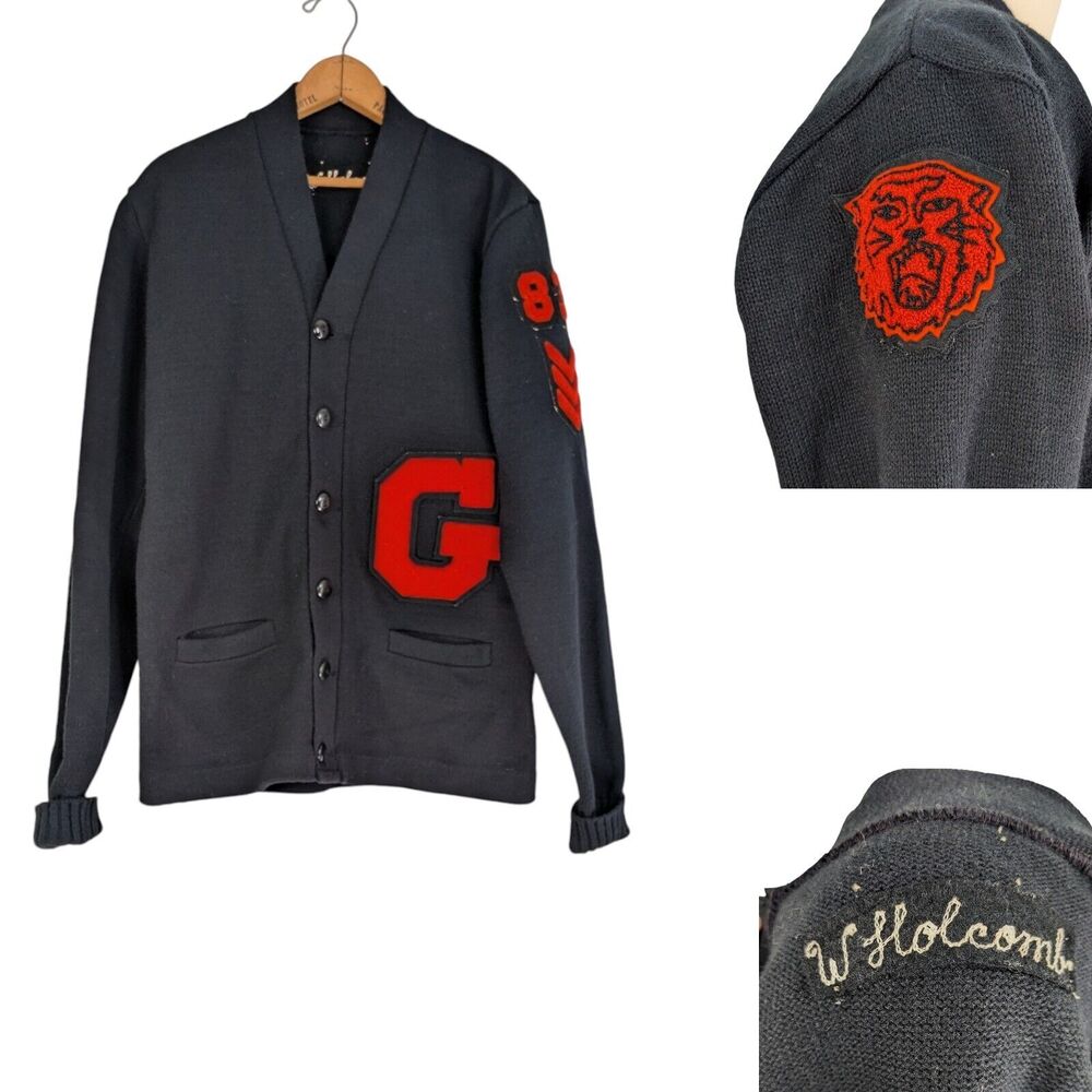 Men's Black Cardigan with Red Accents